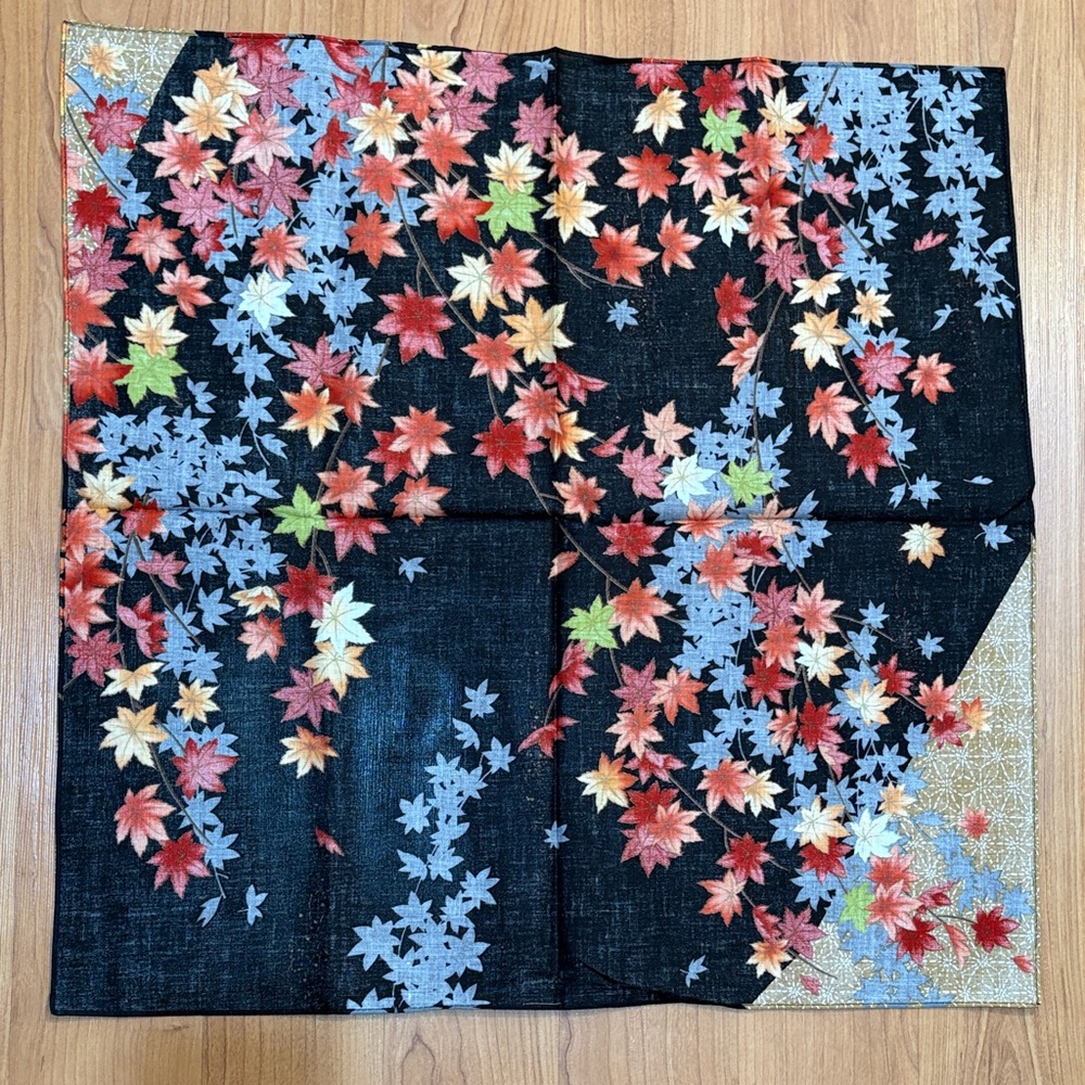 Floral Patterned Scarf/handkerchief with Autumn Leaves - Picture 6 of 7